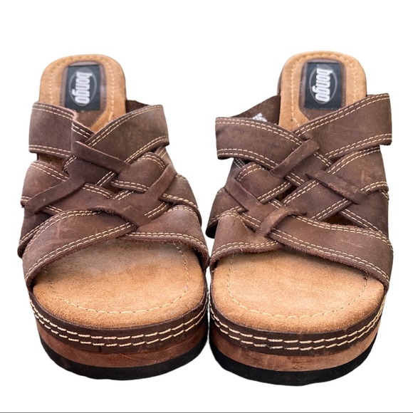 Y2K Bongo Brown Leather Chunky Heels - Picture 3 of 7